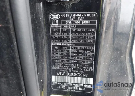 2013 Land Rover Range Rover Evoque Pure Plus z USA, uszkodzony, nr VIN SALVR1BG9DH729142